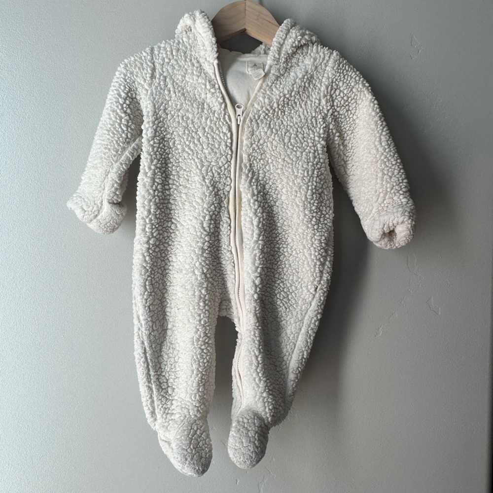 Baby Gap Sherpa Fleece Bunting Snowsuit Bear Ears Cream 3-6 Months Winter Scandi